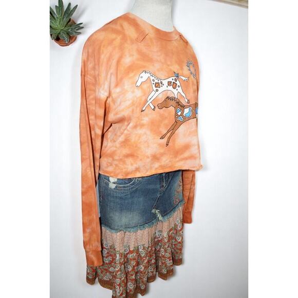 Vintage Native Horse Tie-Dye Sweatshirt XL Orange Fruit of the Loom USA Boho - Picture 9 of 9